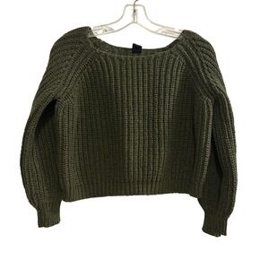 IJOAH Olive Green Chunky‎ Knit Crew Neck Long Sleeve Sweater Women's Size S